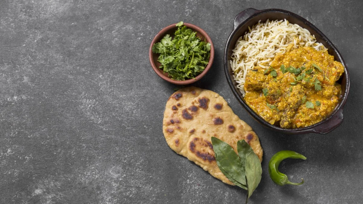 cooked rice with pan cake and lentils